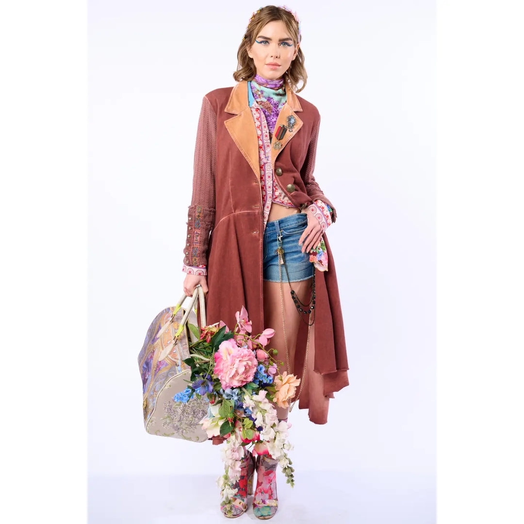 Aratta Captain G.Eneral Coat: Elegant Brown Coat With Floral Design
